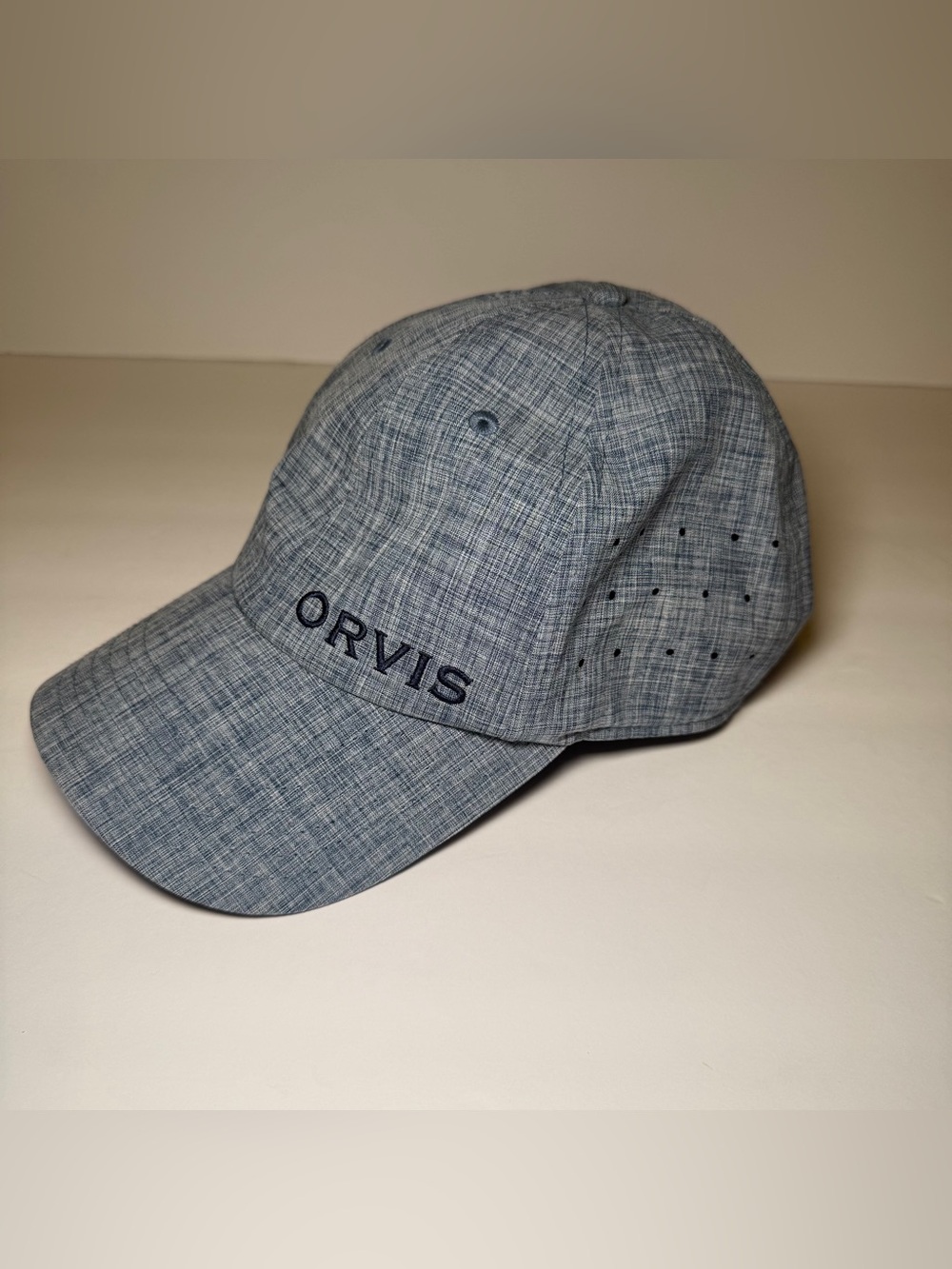 Orvis Grey Laser Perforated Performance Hat Spell Out Logo Adjustable Ball Cap